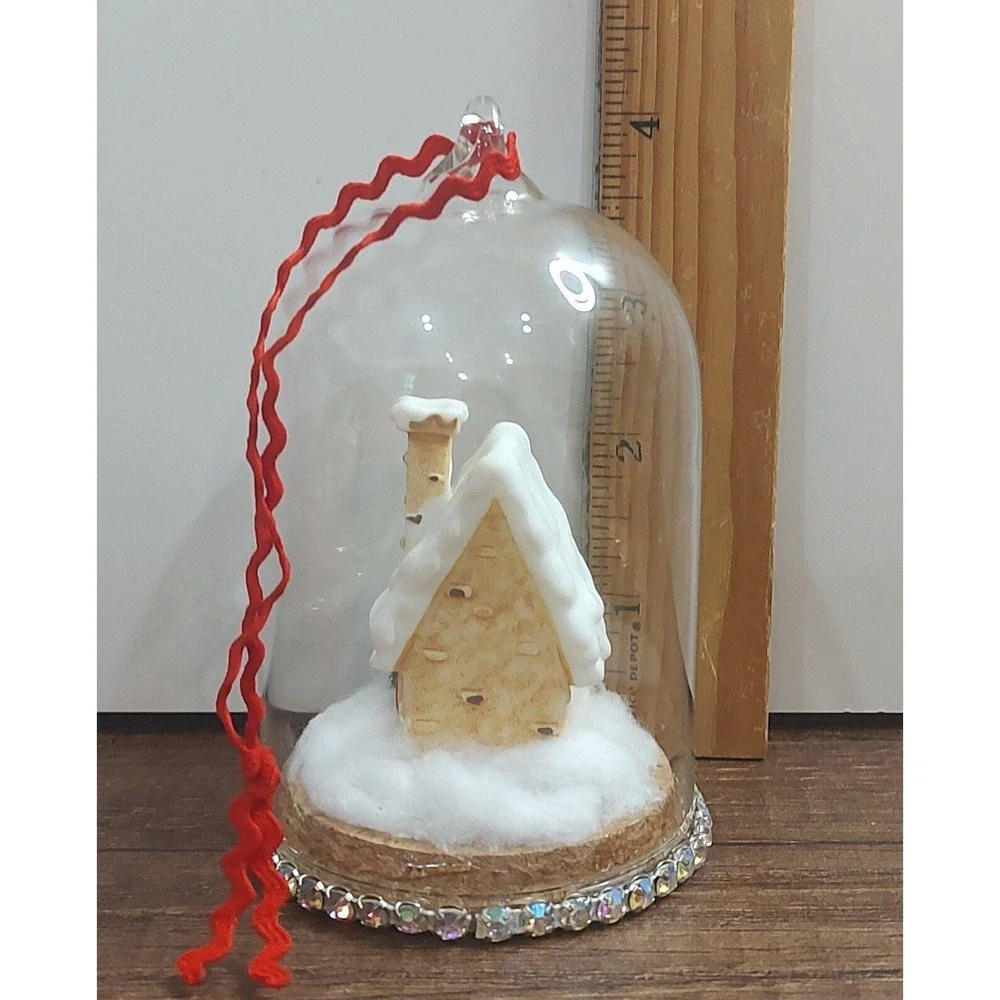 Fairy Christmas Ornament Handmade Dome Cloche Diorama Winter Faerie House Snow